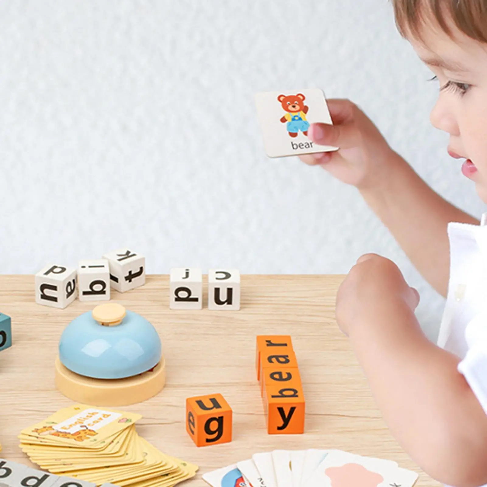 Wooden Blocks Spelling Letters Toy with Flash Cards Learning Matching Game with Bell Sight Words Recognition Game for Kids
Wooden Blocks Spelling Letters Toy with Flash Cards Learning Matching Game with Bell Sight Words Recognition Game for Kids