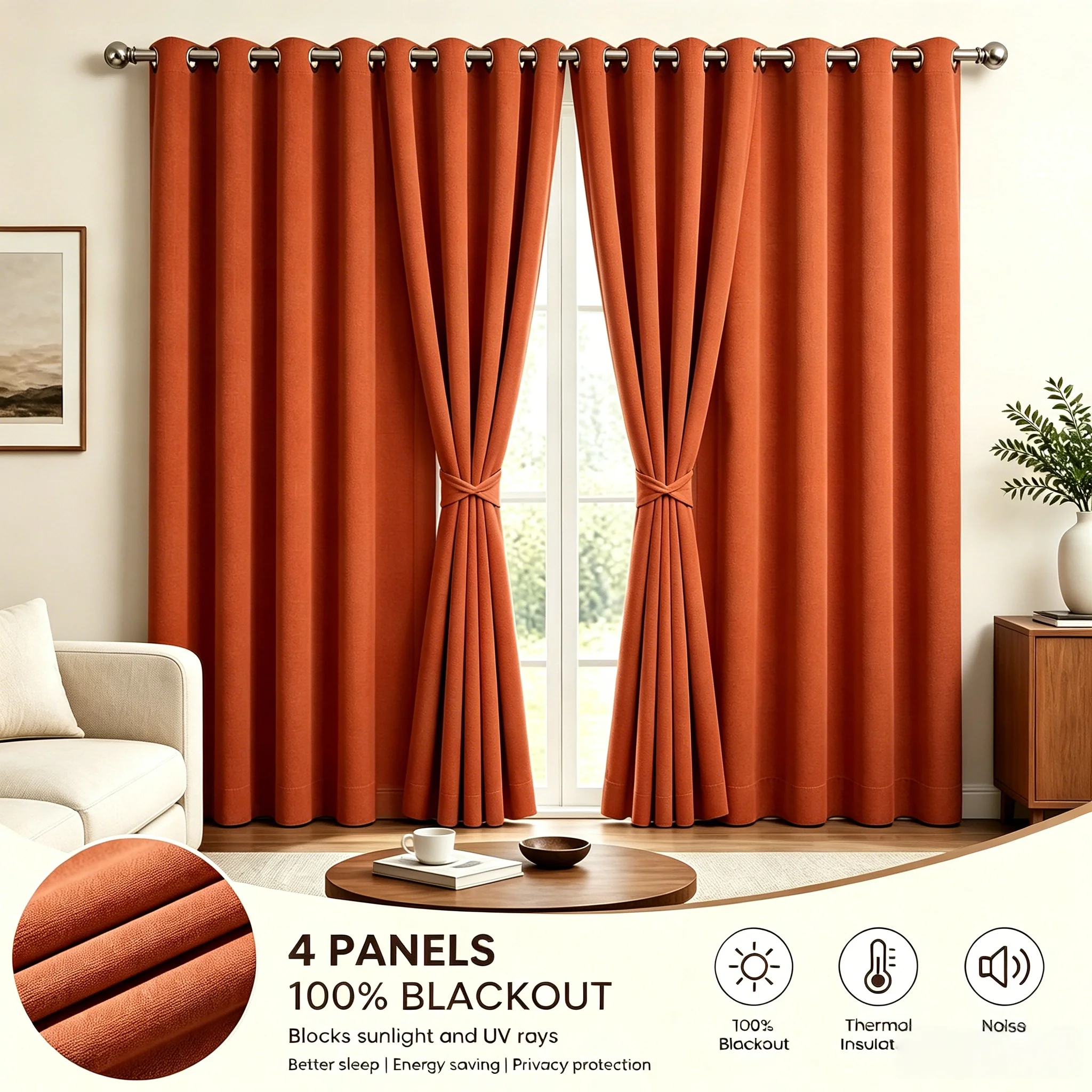 4 Panels Linen Textured 100% Blackout Curtains Washable Thermal Insulated Privacy Window Drapes for Living Room Bedroom Dining Room Balcony Patio Home Office
4 Panels Linen Textured 100% Blackout Curtains Washable Thermal Insulated Privacy Window Drapes for Living Room Bedroom Dining Room Balcony Patio Home Office