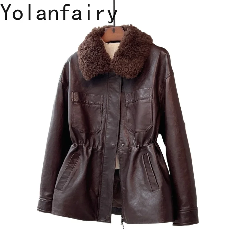 YOLANFAIRY Real Sheepskin Genuine Leather Goose Down Jacket Women Winter 2026 Waist Slim Wool Fur Collar Puffer Coat Outerwear
YOLANFAIRY Real Sheepskin Genuine Leather Goose Down Jacket Women Winter 2026 Waist Slim Wool Fur Collar Puffer Coat Outerwear