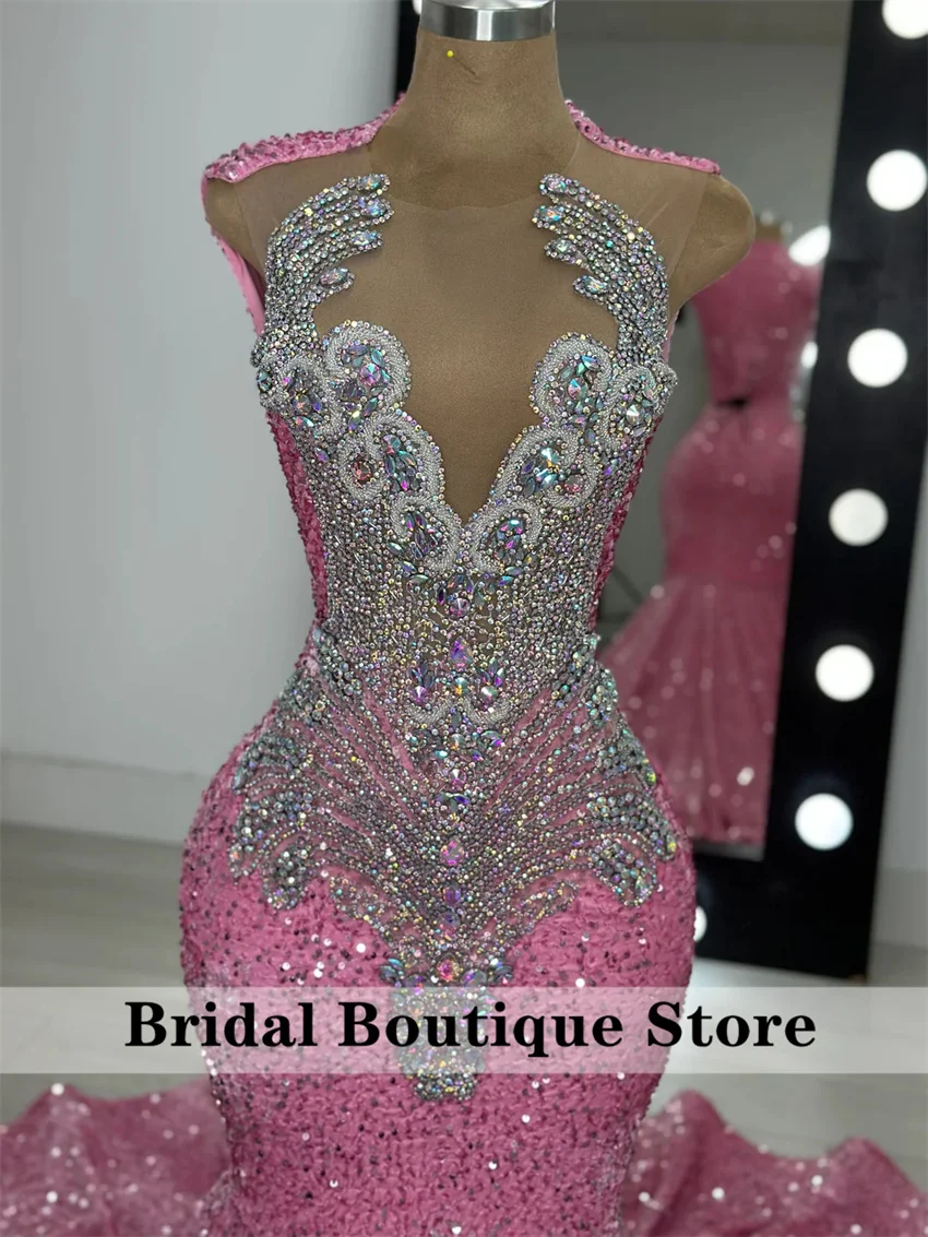Glitter Pink Prom Party Dresses Beading Diamonds Crystal Birthday Party Dress Sequins Evening Gown For Black Girls Customized
Glitter Pink Prom Party Dresses Beading Diamonds Crystal Birthday Party Dress Sequins Evening Gown For Black Girls Customized