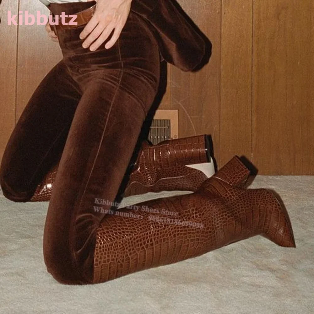 Сапоги до колена из натуральной кожи с острым носком и квадратным каблуком, однотонные коричневые пикантные модные лаконичные женские туфли без шнуровки, новейшие 
Сапоги до колена из натуральной кожи с острым носком и квадратным каблуком, однотонные коричневые пикантные модные лаконичные женские туфли без шнуровки, новейшие