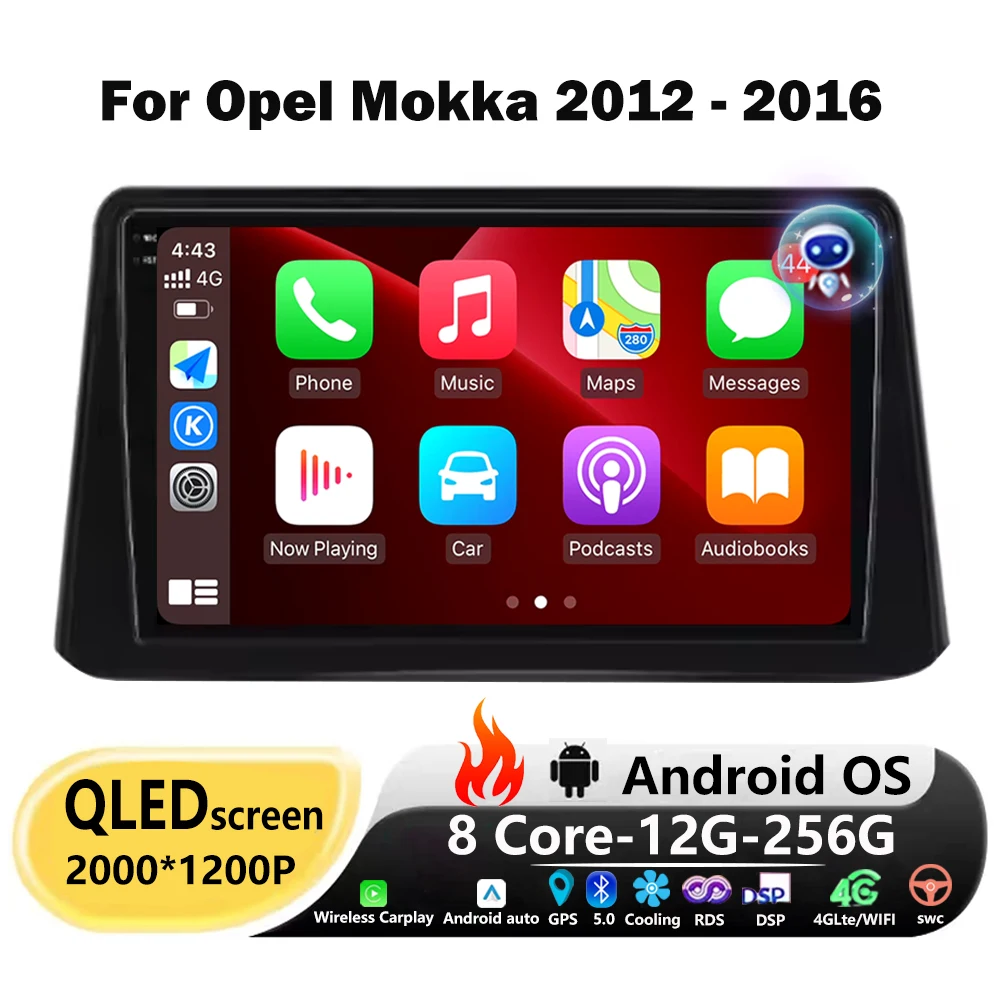 Wireless CarPlay For Opel Mokka 2012 - 2016 Android Auto Car Radio GPS Navigation Multimedia Video Player DSP 9 Inch QLED Screen