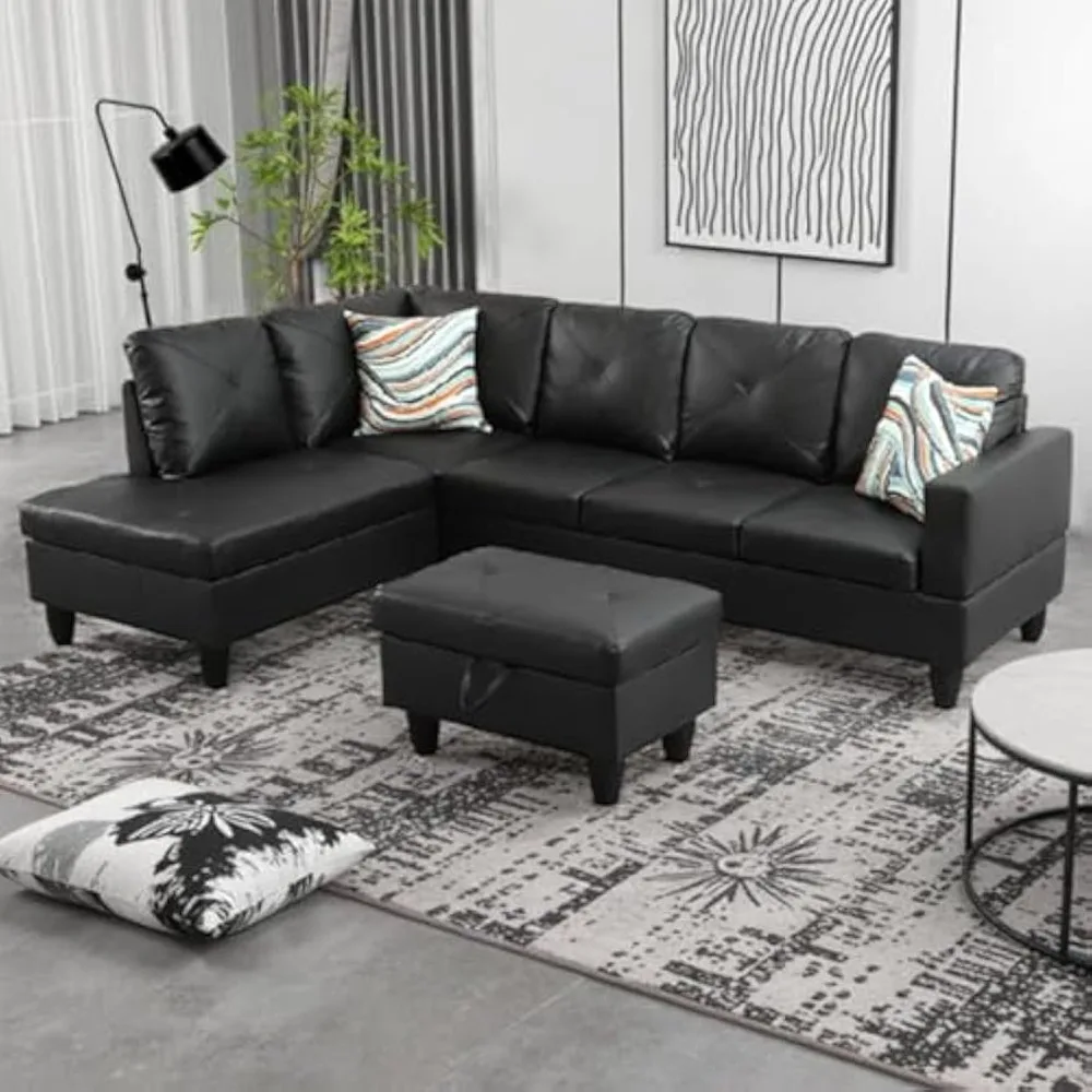 Sectional Sofa Couch, 97" Modern 6-Seaters Living Room Sets with Left Facing Chaise Lounge, Movable Ottoman & 2 Pillows
Sectional Sofa Couch, 97" Modern 6-Seaters Living Room Sets with Left Facing Chaise Lounge, Movable Ottoman & 2 Pillows