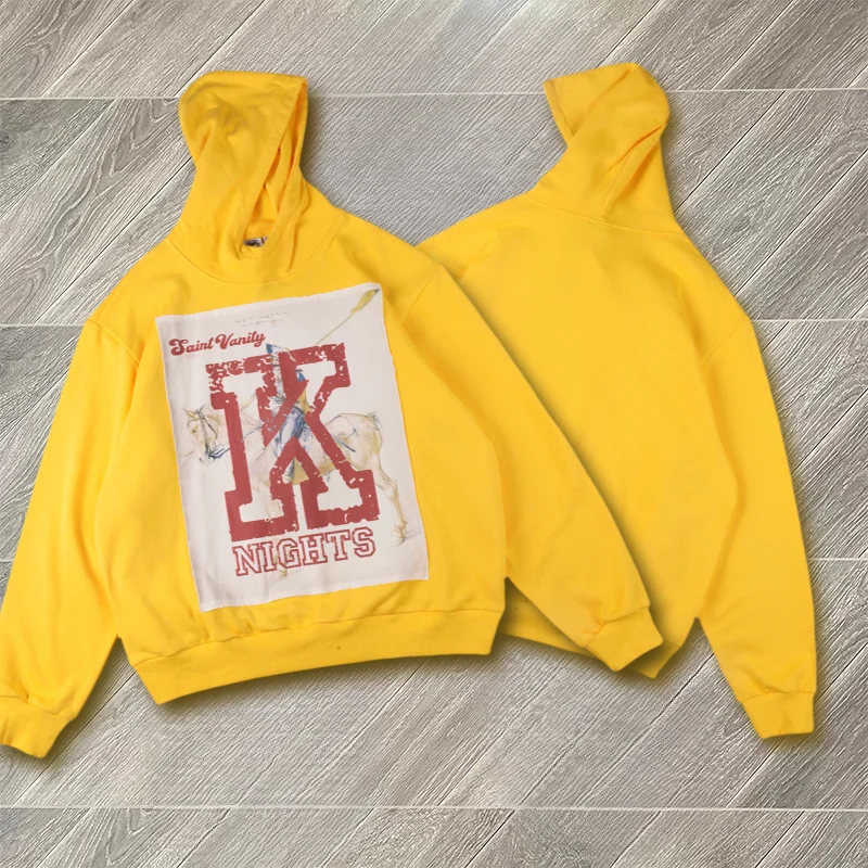 Yellow Letter Printed Cotton SAINT Hooded Patch Patchwork Casual Loose Hoodie Pullover for Men and Women Hoodie Sweatshirt 
Yellow Letter Printed Cotton SAINT Hooded Patch Patchwork Casual Loose Hoodie Pullover for Men and Women Hoodie Sweatshirt