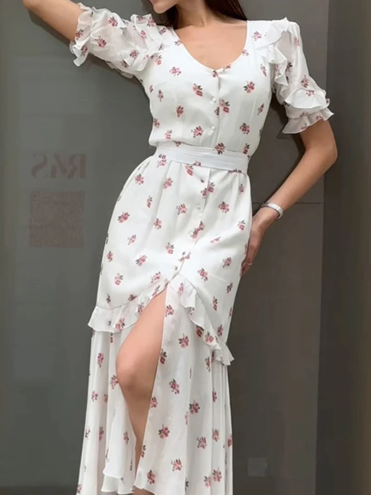 2026 Spring Floral Print Ruffle Split Long Dress Women V Neck Button Party Maxi Dress Summer Short Sleeve Loose Bohemian Dresses
2026 Spring Floral Print Ruffle Split Long Dress Women V Neck Button Party Maxi Dress Summer Short Sleeve Loose Bohemian Dresses