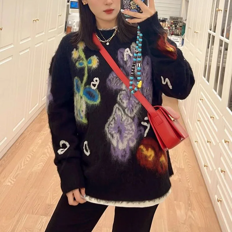 Fashion Print Knitwear Woman Sweater Plush O Neck Long Sleeve Knit Pullover Spring Autumn Casual Sweater Jumper Female 2024
Fashion Print Knitwear Woman Sweater Plush O Neck Long Sleeve Knit Pullover Spring Autumn Casual Sweater Jumper Female 2024