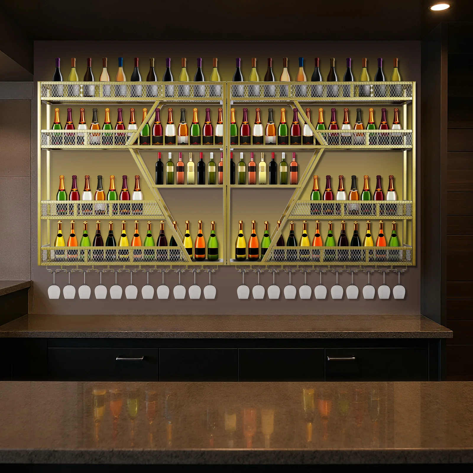 Metal Wine Bottles Storage Display Storage Shelf with Glass Holder Liquor Bottles Floating Shelves for Home Dining Room Kitchen
Metal Wine Bottles Storage Display Storage Shelf with Glass Holder Liquor Bottles Floating Shelves for Home Dining Room Kitchen