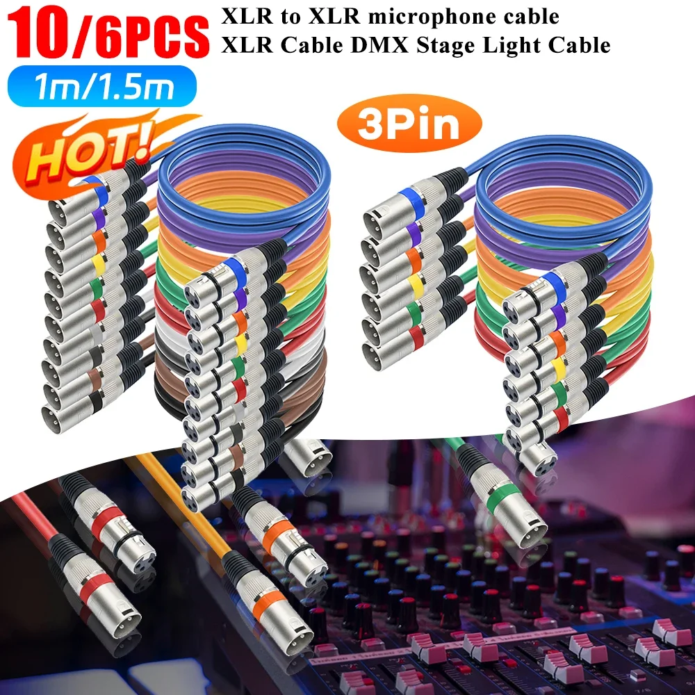 6pcs 1.5M/5ft XLR Cable DMX Stage Light Cable 3Pin XLR Male to Female for Moving Head Light Spotlight Par Light Microphone Mixer
6pcs 1.5M/5ft XLR Cable DMX Stage Light Cable 3Pin XLR Male to Female for Moving Head Light Spotlight Par Light Microphone Mixer