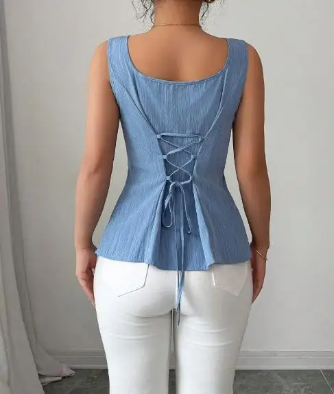 2025 Square Collar Sleeveless Camisole with Waist Cinching and Lace Up Vest for Summer Ladies Elegant Slim Fit Sleeveless Vest
2025 Square Collar Sleeveless Camisole with Waist Cinching and Lace Up Vest for Summer Ladies Elegant Slim Fit Sleeveless Vest