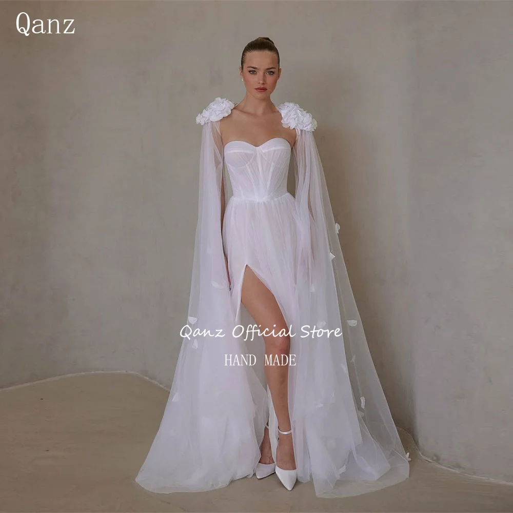 Qanz Boho Tulle Vestido De Noiva Cap Sleeves Slit Wedding Dresses 2025 For Women Handmade Flowers A Line Bridal Gown Customized
Qanz Boho Tulle Vestido De Noiva Cap Sleeves Slit Wedding Dresses 2025 For Women Handmade Flowers A Line Bridal Gown Customized