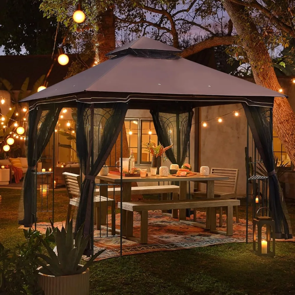 Outdoor Gazebo 10x10 for Patios, Double Waterproof Soft-top Canopy, Garden Tent with Netting for Party, Backyard, Choco
Outdoor Gazebo 10x10 for Patios, Double Waterproof Soft-top Canopy, Garden Tent with Netting for Party, Backyard, Choco