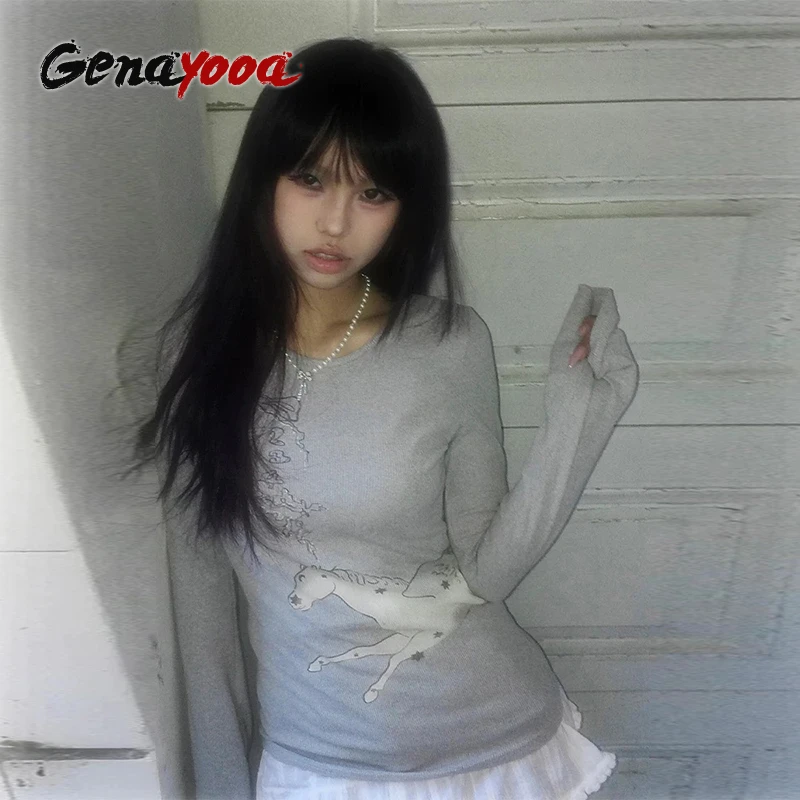Genayooa Y2k Aesthetics Graphic Tops Women Slim Print T Shirt Women Japanese 2000s Streetwear Vintage Grunge Tops Korean Style
Genayooa Y2k Aesthetics Graphic Tops Women Slim Print T Shirt Women Japanese 2000s Streetwear Vintage Grunge Tops Korean Style