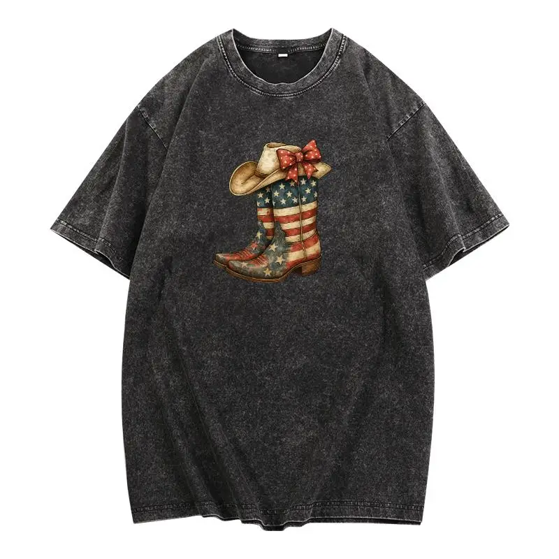 American Flag Cowboy Boots Graphic T-Shirt Unisex Vintage Wash Cotton Tee for Independence Day, Country Festival or Streetwear
American Flag Cowboy Boots Graphic T-Shirt Unisex Vintage Wash Cotton Tee for Independence Day, Country Festival or Streetwear