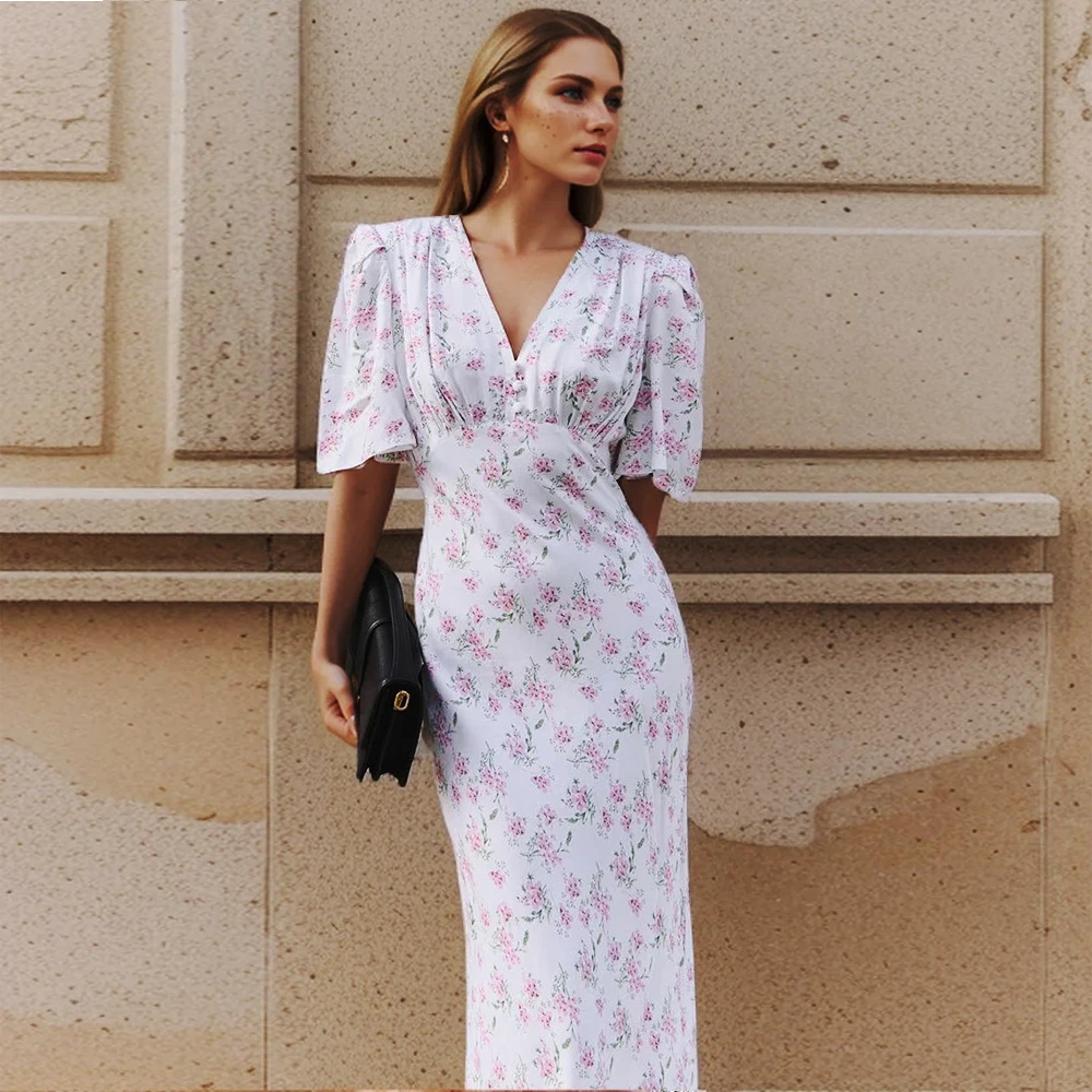 Women Floral Priint Long Dresses V-Neck Sexy Slim Fit Flower Print Dress Summer Short sleeve High Waist Vestido for Streetwear
Women Floral Priint Long Dresses V-Neck Sexy Slim Fit Flower Print Dress Summer Short sleeve High Waist Vestido for Streetwear