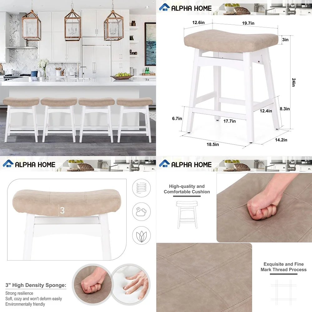 Bar Stools Set of 4, Solid Wood Saddle Kitchen Stools with Beige PU Leather Cushion Counter Height Barstools with Wooden Base f
Bar Stools Set of 4, Solid Wood Saddle Kitchen Stools with Beige PU Leather Cushion Counter Height Barstools with Wooden Base f