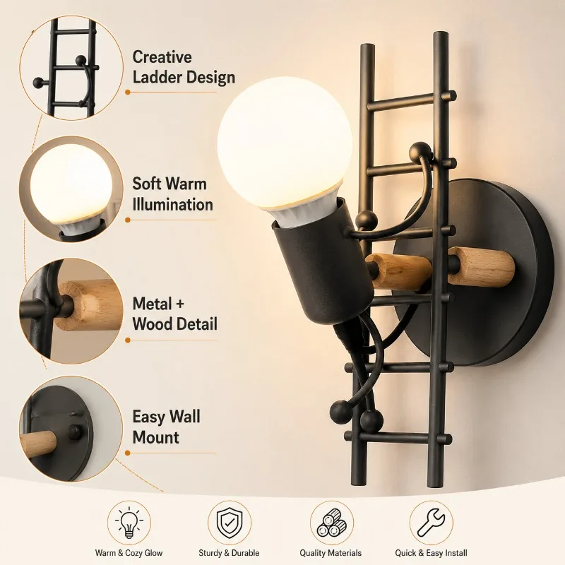 Creative Ladder Figure Wall Lamp Modern Minimalist Iron LED Wall Sconce White/Black/Green For Bedroom Living Room Indoor Decor
Creative Ladder Figure Wall Lamp Modern Minimalist Iron LED Wall Sconce White/Black/Green For Bedroom Living Room Indoor Decor