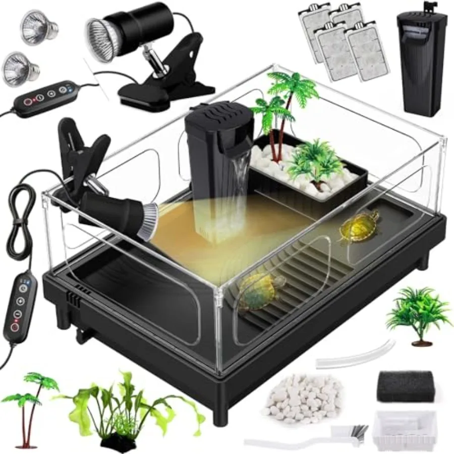 Small Turtle Tank Kit Acrylic Turtle Tank Starter Kit with Basking Platform Bottom Drainage Multi-Function Areas for Turtles Cr
Small Turtle Tank Kit Acrylic Turtle Tank Starter Kit with Basking Platform Bottom Drainage Multi-Function Areas for Turtles Cr