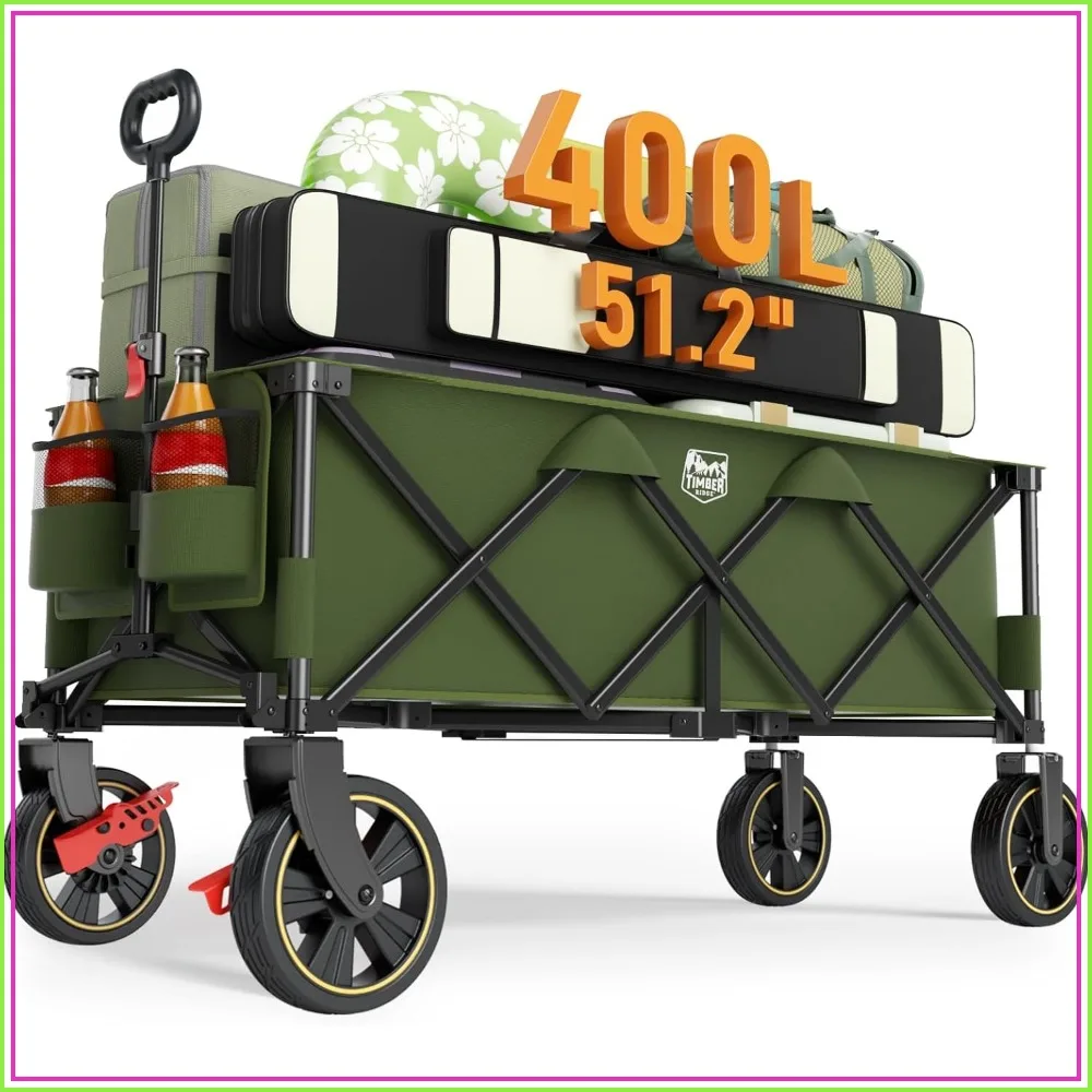 51.2" Extended Collapsible Wagon Cart with Brakes and Cargo Net, Heavy Duty Foldable Utility Wagon with Adjustable Handle, 400L Capacity Portable Cart for Camping Sports Shopping
51.2" Extended Collapsible Wagon Cart with Brakes and Cargo Net, Heavy Duty Foldable Utility Wagon with Adjustable Handle, 400L Capacity Portable Cart for Camping Sports Shopping