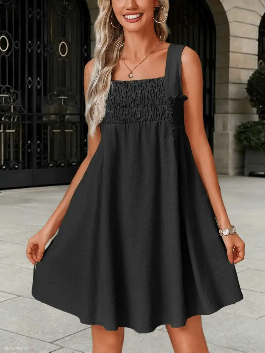 Women Summer Casual Sleeveless Mini Dress Square Neck Smocked Swing Loose Babydoll
Women Summer Casual Sleeveless Mini Dress Square Neck Smocked Swing Loose Babydoll