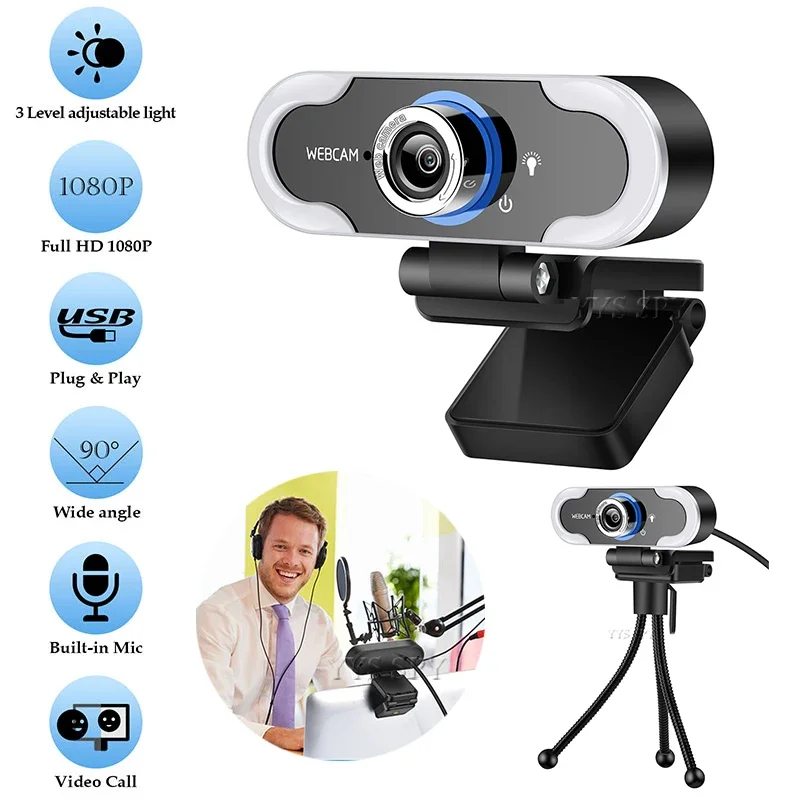 HD 1080P Webcam for Youtube Live Broadcast Video Web Camera with Microphone Audio for Laptop PC Computer Streaming USB Cam Espia
HD 1080P Webcam for Youtube Live Broadcast Video Web Camera with Microphone Audio for Laptop PC Computer Streaming USB Cam Espia