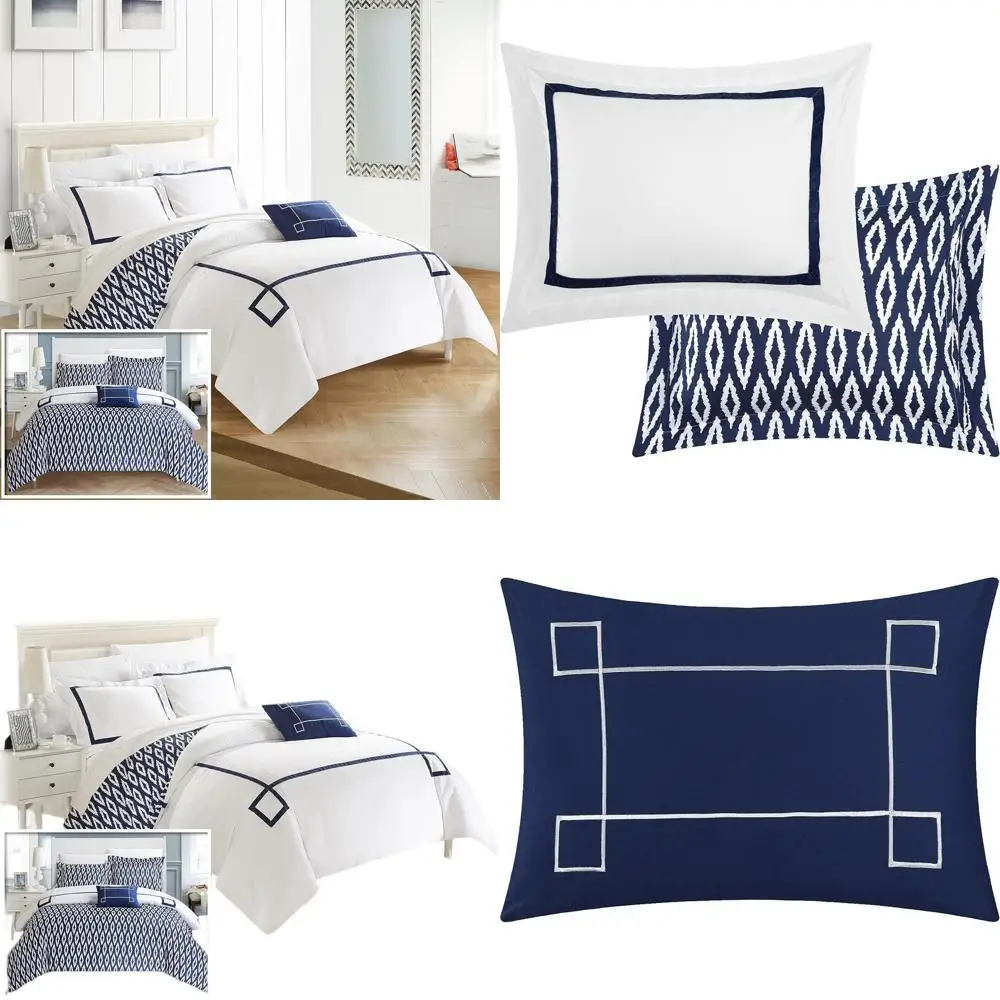Navy Blue Greek Key Embroidery 4-Piece Queen Duvet Cover Set with Shams and Pillows
Navy Blue Greek Key Embroidery 4-Piece Queen Duvet Cover Set with Shams and Pillows