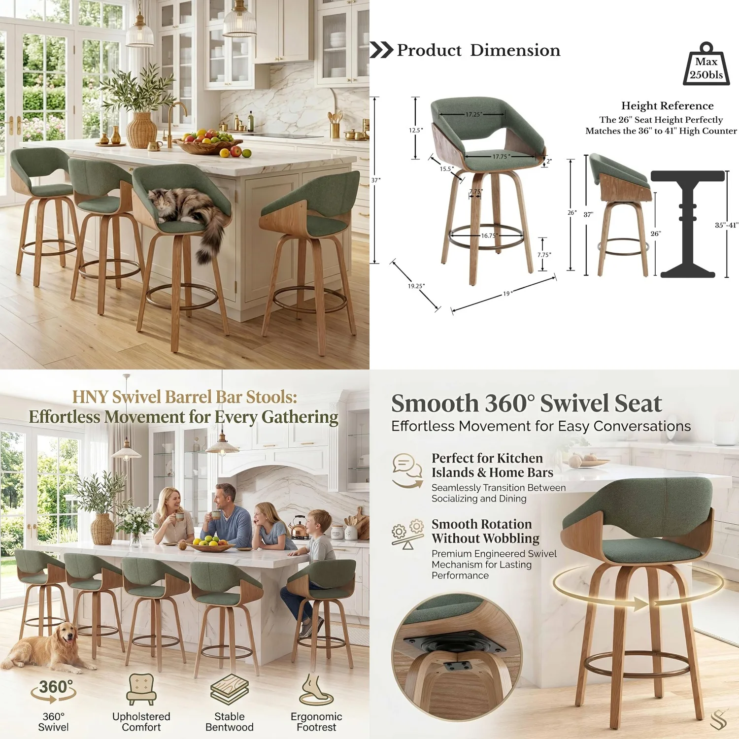 26in Swivel Bar Stools Set 4 Green Linen Counter Height Bentwood Frame Round Footrest Barrel Kitchen Island Home Bar, Customized
26in Swivel Bar Stools Set 4 Green Linen Counter Height Bentwood Frame Round Footrest Barrel Kitchen Island Home Bar, Customized