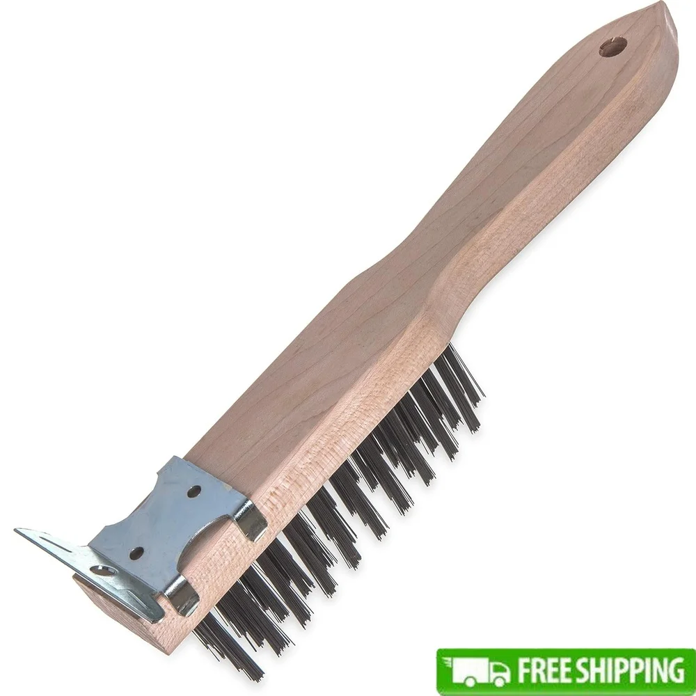 Сверхмощная щетка для царапин со скребком, деревянная ручка, щетина из углеродистой стали, компактный профиль, грили, инструменты для чистки духовок
Сверхмощная щетка для царапин со скребком, деревянная ручка, щетина из углеродистой стали, компактный профиль, грили, инструменты для чистки духовок