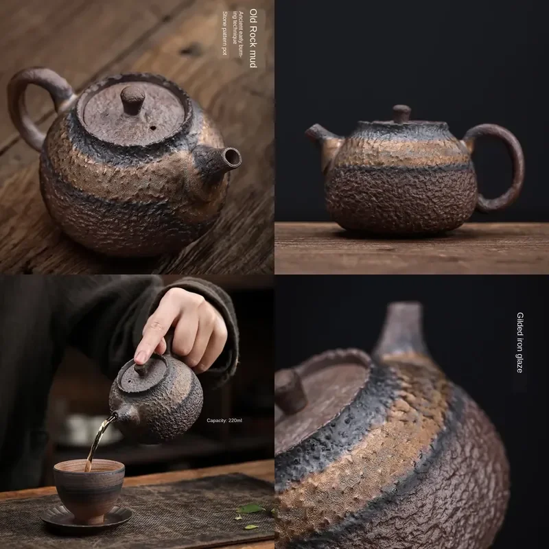 【CHIMU HOME】 Handmade Ceramic Retro Japanese Style Coarse Pottery Small Teapot with Gold Iron Glaze for Single Pu'er
【CHIMU HOME】 Handmade Ceramic Retro Japanese Style Coarse Pottery Small Teapot with Gold Iron Glaze for Single Pu'er
