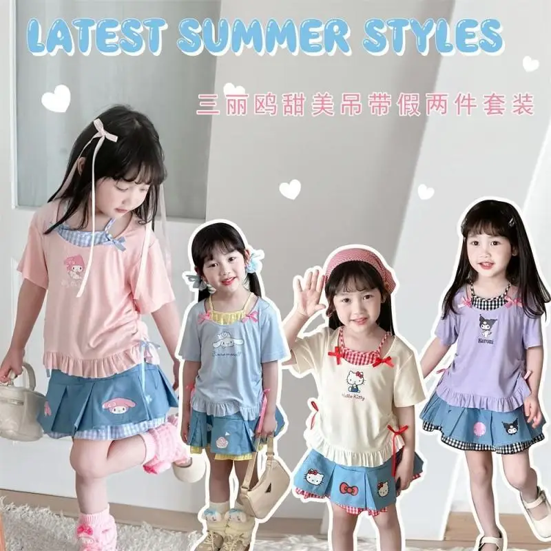 Sanrio Baby Sling 2Pcs Kuromi Girls Fake Two-Piece Set Hello Kitty Kawaii Miniskirt New Style Children Cinnamoroll Short Sleeves
Sanrio Baby Sling 2Pcs Kuromi Girls Fake Two-Piece Set Hello Kitty Kawaii Miniskirt New Style Children Cinnamoroll Short Sleeves