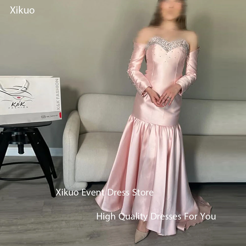 Xikuo Elegant Pink Satin Women Evening Gowns Long Sleeves Robe Cocktail Femmes Crystal Mermaid Prom Party Dresses Customized
Xikuo Elegant Pink Satin Women Evening Gowns Long Sleeves Robe Cocktail Femmes Crystal Mermaid Prom Party Dresses Customized