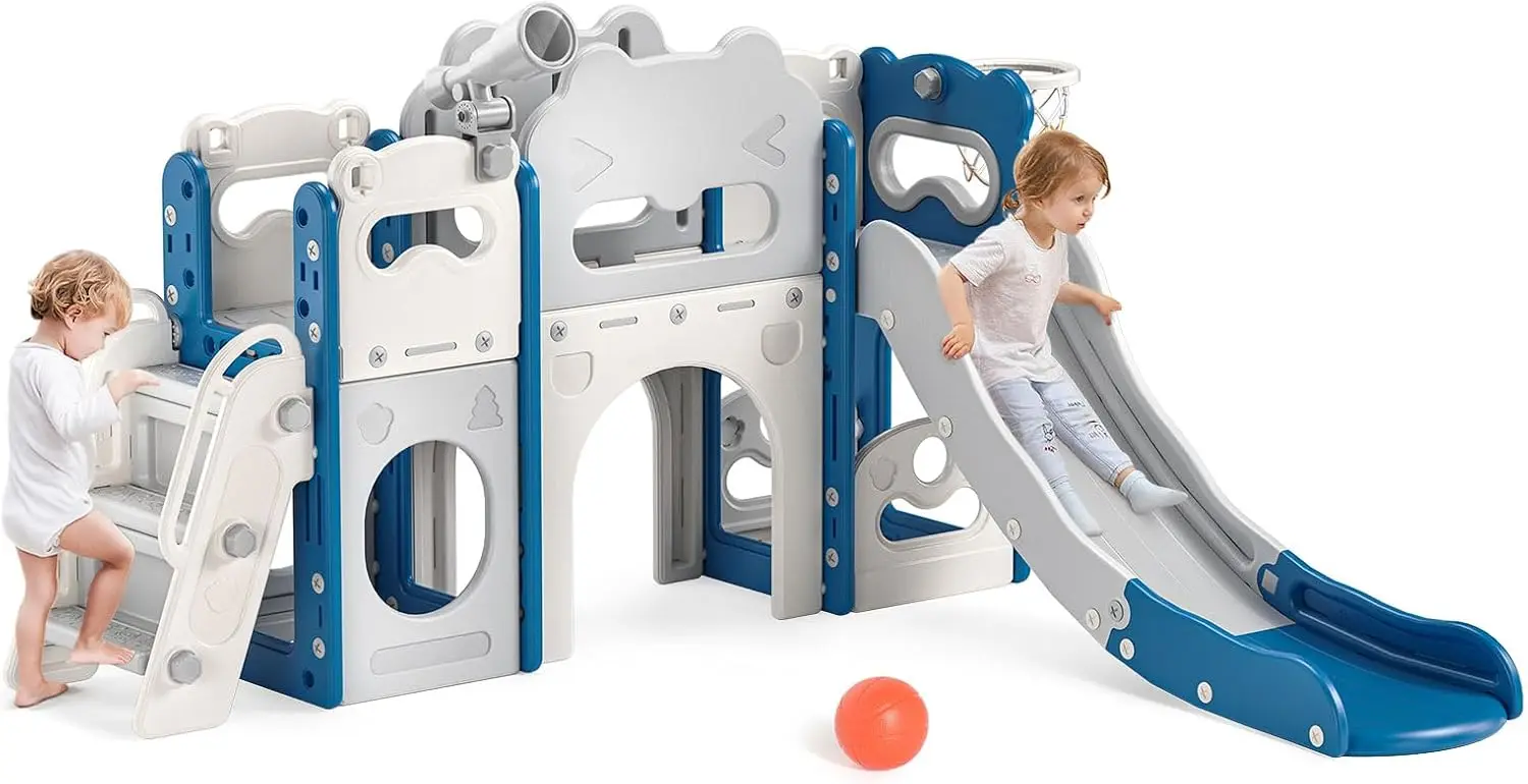 8-in-1 Toddler Slide Set, Indoor Slide for Kids with Climber, Basketball Hoop, Tunnel and Storage Space, Outdoor Playset
8-in-1 Toddler Slide Set, Indoor Slide for Kids with Climber, Basketball Hoop, Tunnel and Storage Space, Outdoor Playset