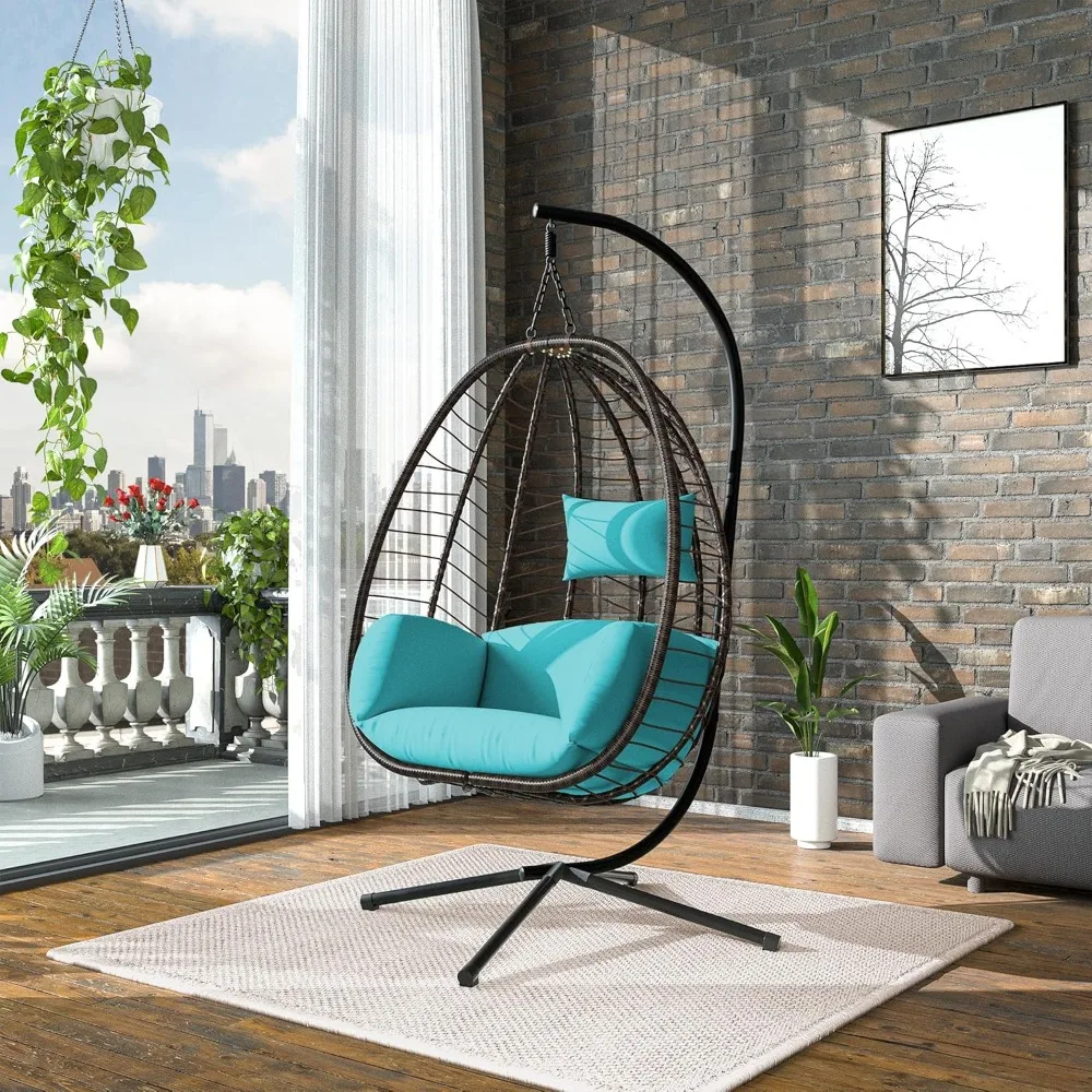 Egg swing chair w/ stand & UV cushion, rattan hanging chair for patio/bedroom/garden
Egg swing chair w/ stand & UV cushion, rattan hanging chair for patio/bedroom/garden