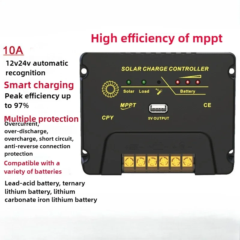 MPPT Solar Controller 12V/24V Solar Charging Controller Photovoltaic Power Generation 10A Lead Acid/Lithium Battery Regulator
MPPT Solar Controller 12V/24V Solar Charging Controller Photovoltaic Power Generation 10A Lead Acid/Lithium Battery Regulator