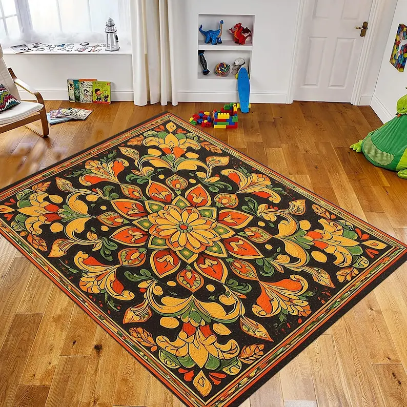 Orange Green Black Flower Rug Floral Pattern Carpet Multi-Color Area Rug for Living Room Bedroom Home Decorative Floor Mat
Orange Green Black Flower Rug Floral Pattern Carpet Multi-Color Area Rug for Living Room Bedroom Home Decorative Floor Mat