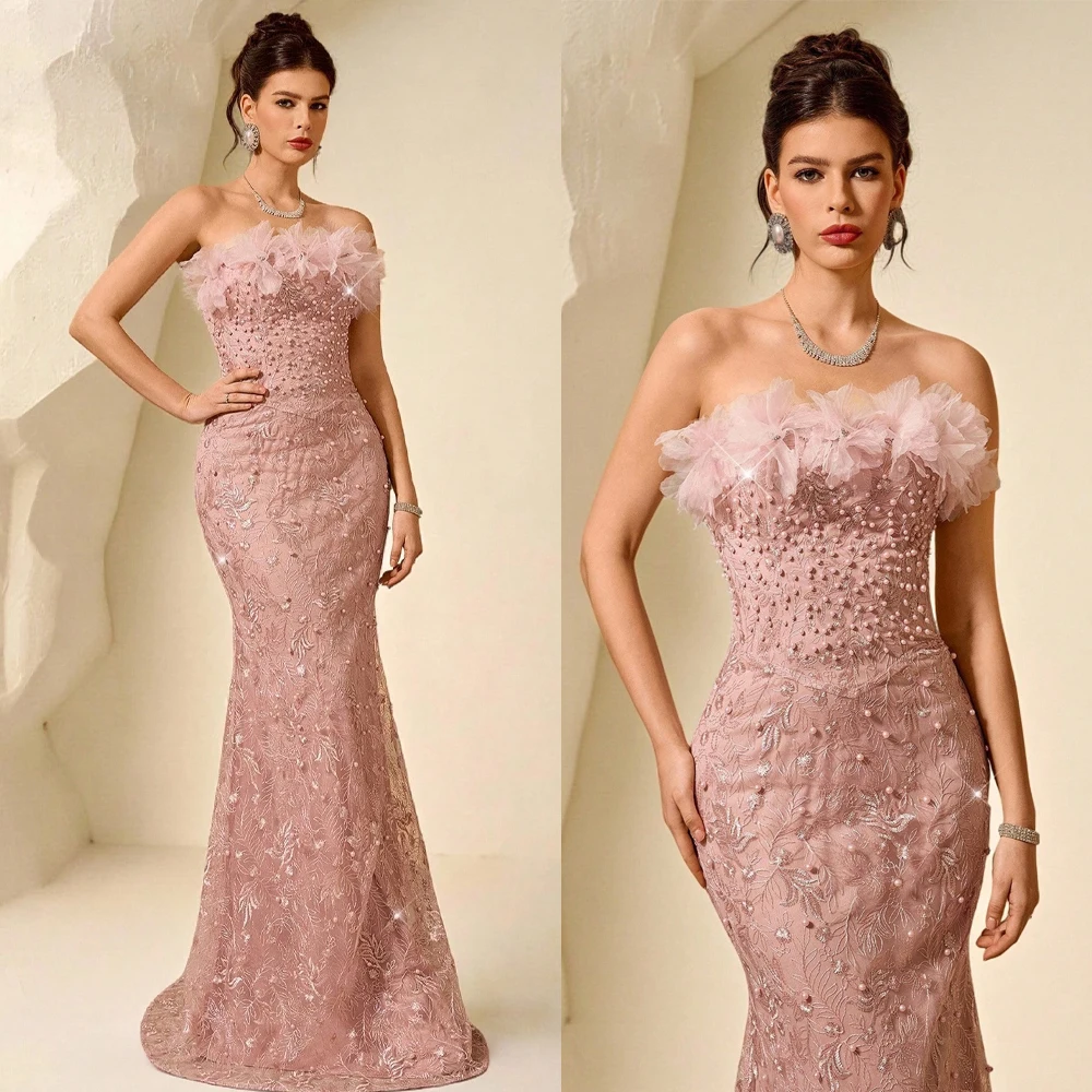 Elegant Evening Dresses Strapless Pearls Mermaid Prom Dress Appliques Sequins Backless Customized Party Gown Vestidos De Noche
Elegant Evening Dresses Strapless Pearls Mermaid Prom Dress Appliques Sequins Backless Customized Party Gown Vestidos De Noche