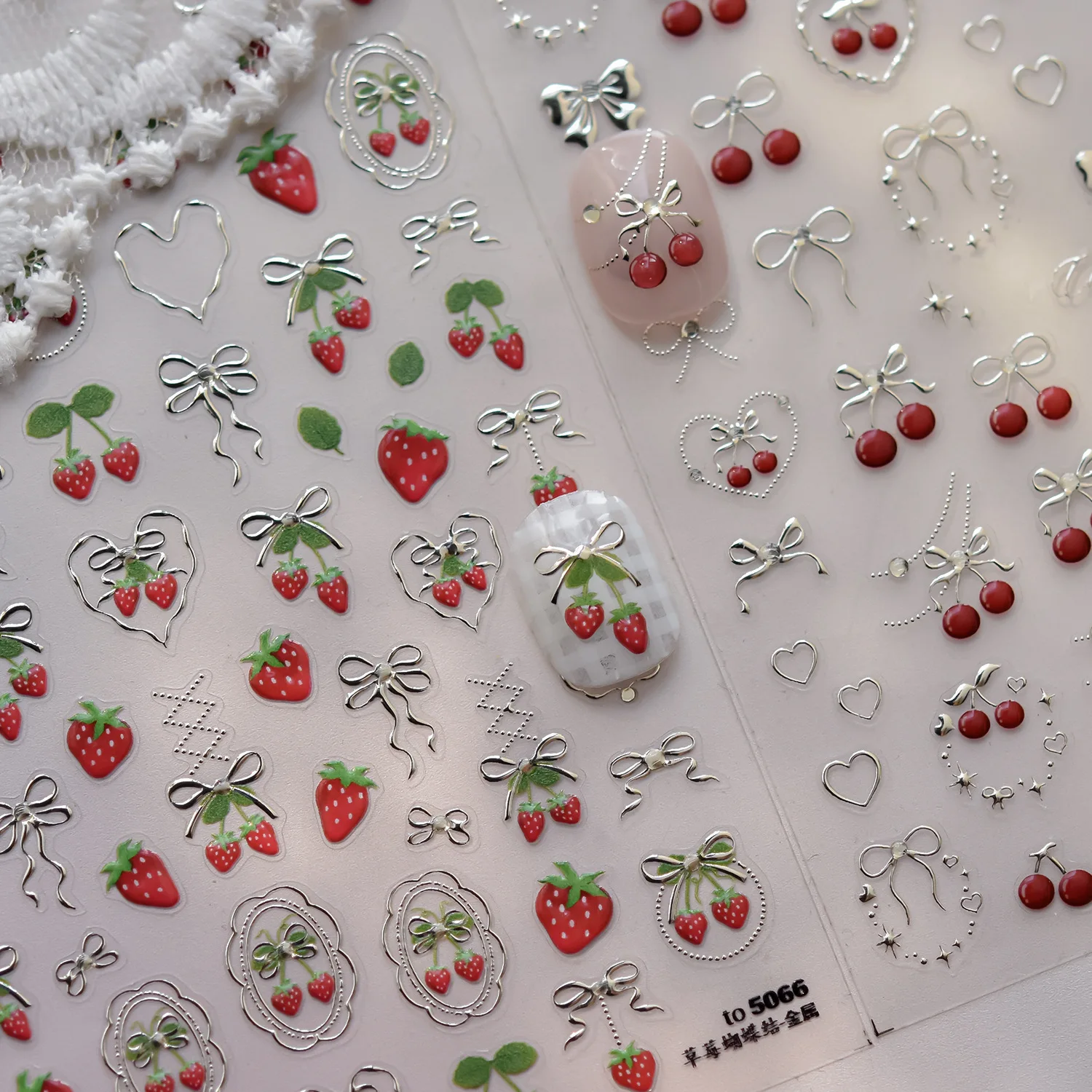 Sweet Strawberry Bow Nail Art Stickers 5D Gold Silver Strawberry Cherry Metal Nail Stickers DIY Japanese Nails Decoration Decals
Sweet Strawberry Bow Nail Art Stickers 5D Gold Silver Strawberry Cherry Metal Nail Stickers DIY Japanese Nails Decoration Decals