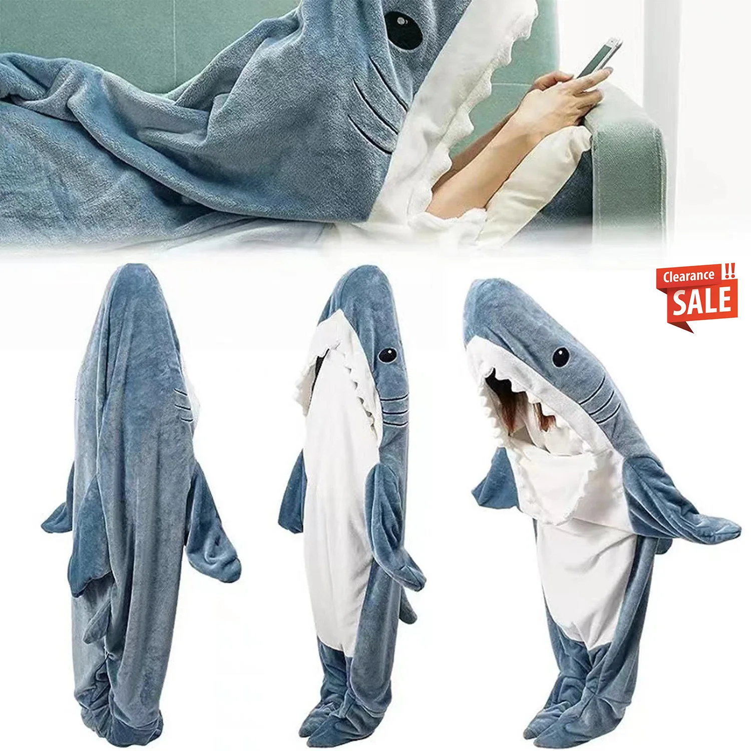 Wearable Shark Blanket Available Cartoon Shark Sleeping Bag Comfy Bathrobe Homewear Shark-Themed Casual Attire Christmas Gift
Wearable Shark Blanket Available Cartoon Shark Sleeping Bag Comfy Bathrobe Homewear Shark-Themed Casual Attire Christmas Gift