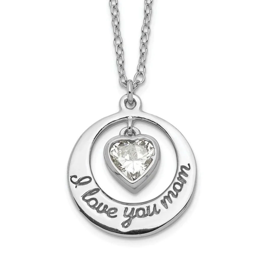 Sterling Silver Rhodiumplated I LOVE YOU MOM with CZ Heart Dangle 15 inch Necklace with 2 inch extension
Sterling Silver Rhodiumplated I LOVE YOU MOM with CZ Heart Dangle 15 inch Necklace with 2 inch extension