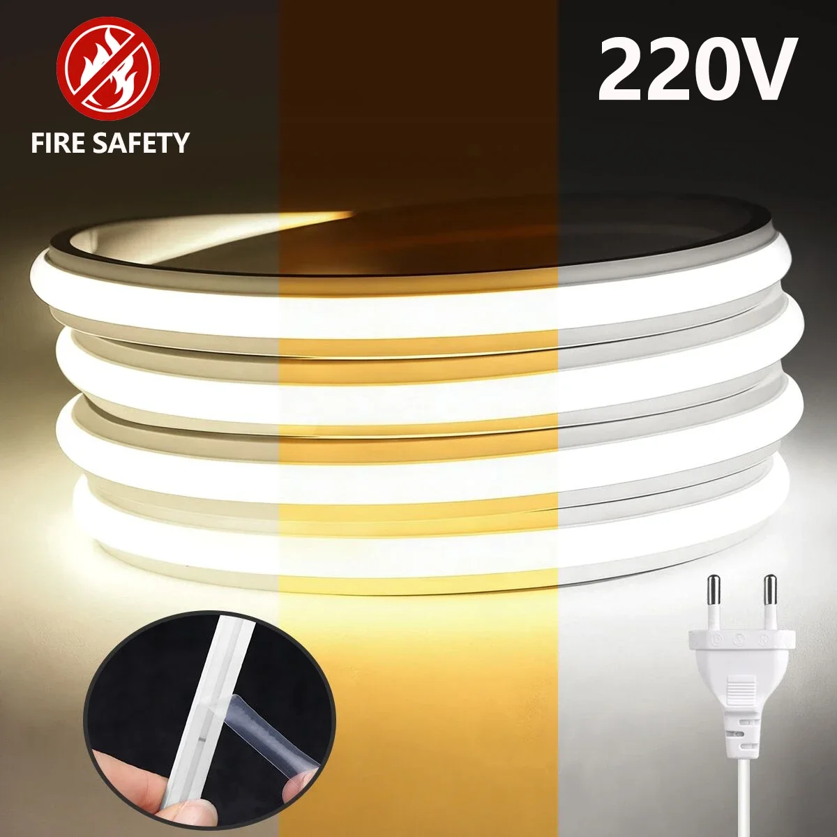 Fire Proof Safety High Quity Real Silicone LED Neon Light Strip Waterproof 220V EU Plug COB Tape for Hotel Mall Sign Backlight
Fire Proof Safety High Quity Real Silicone LED Neon Light Strip Waterproof 220V EU Plug COB Tape for Hotel Mall Sign Backlight