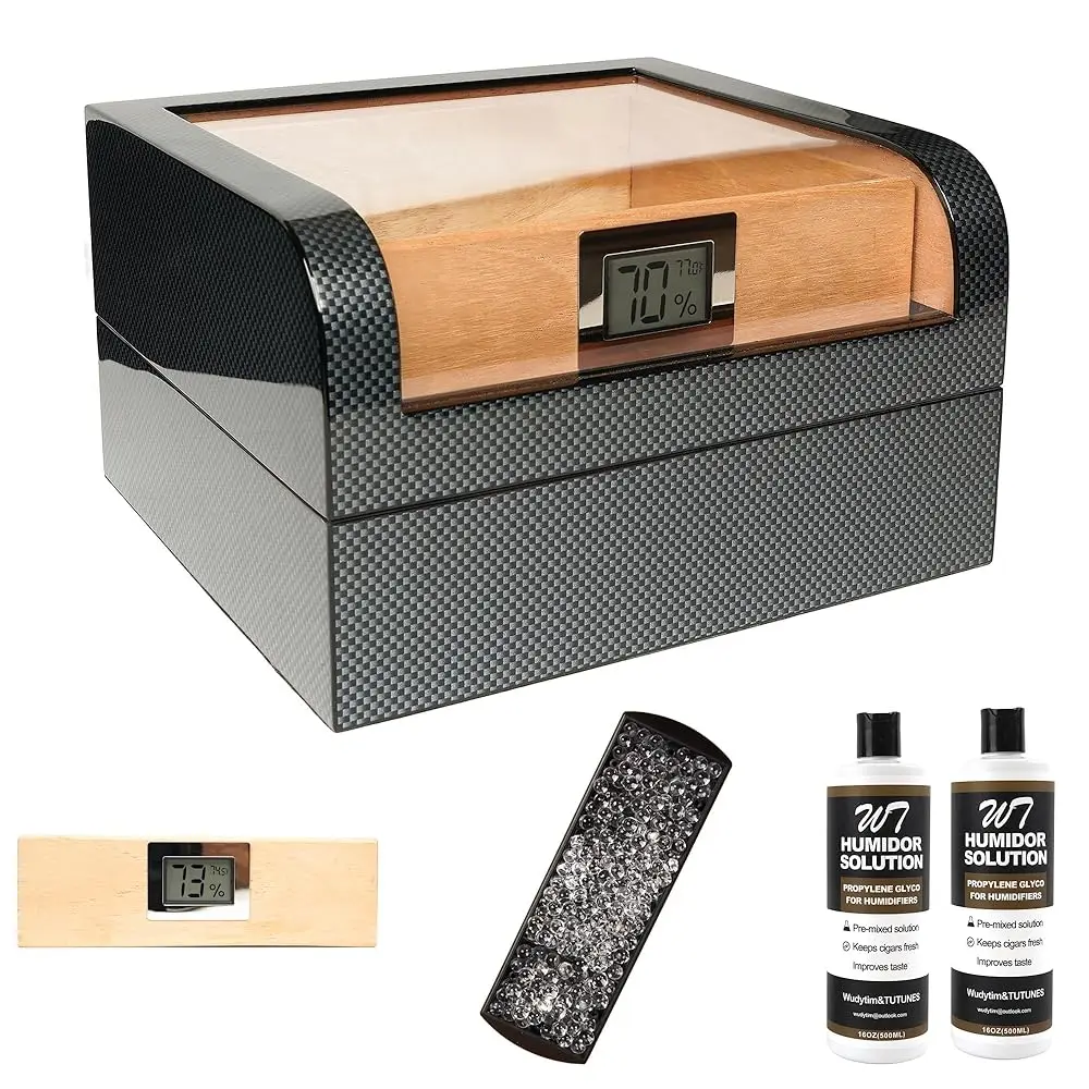 Cigar Humidor, Handcrafted Top 270° Elegant Glossy Spanish Cedar Cigar Box with Easy Humidification System, Accurate Digital
Cigar Humidor, Handcrafted Top 270° Elegant Glossy Spanish Cedar Cigar Box with Easy Humidification System, Accurate Digital