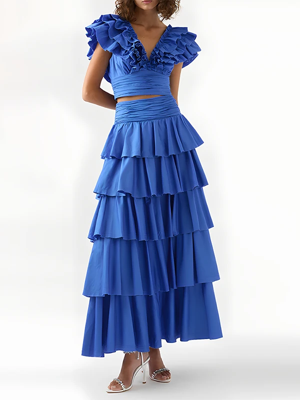 Faionable VGH Holiday Sle ort Top with Pleated Skirt High Waist Cake Skirt Two-Piece Set Ele Fly Sve Decoration
Faionable VGH Holiday Sle ort Top with Pleated Skirt High Waist Cake Skirt Two-Piece Set Ele Fly Sve Decoration
