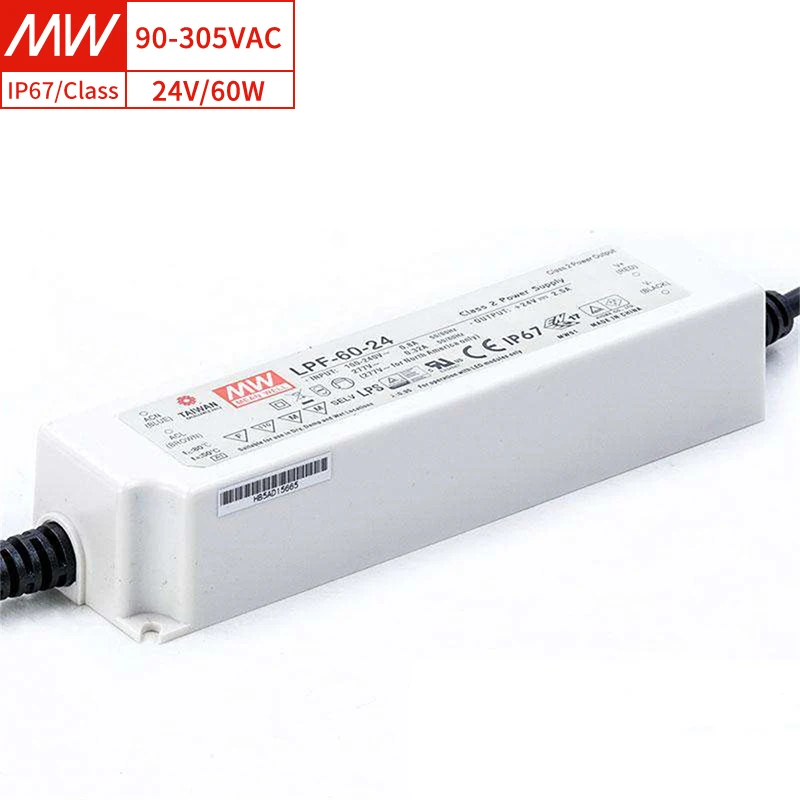LPF-60-24 PFC 60W 24V High Efficiency IP67 Waterproof 5 Years Warranty LED Driver for LED Floodlights/Panel Lighting
LPF-60-24 PFC 60W 24V High Efficiency IP67 Waterproof 5 Years Warranty LED Driver for LED Floodlights/Panel Lighting