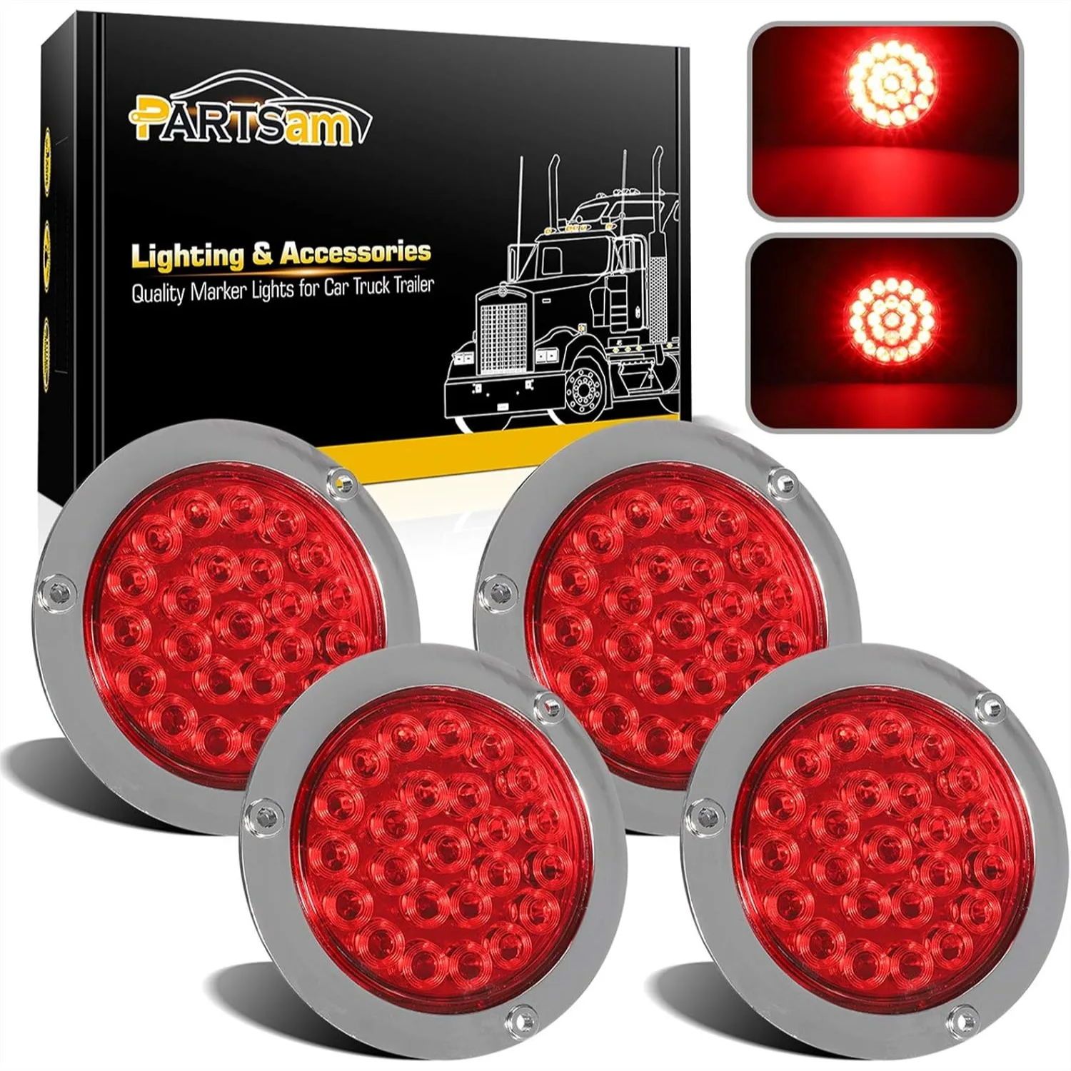 4" Round Red LED Stop Turn Tail Lights for Trailer, 24LED Brake Lights with Flange Mount, Waterproof for RV Trucks 12V DC
4" Round Red LED Stop Turn Tail Lights for Trailer, 24LED Brake Lights with Flange Mount, Waterproof for RV Trucks 12V DC