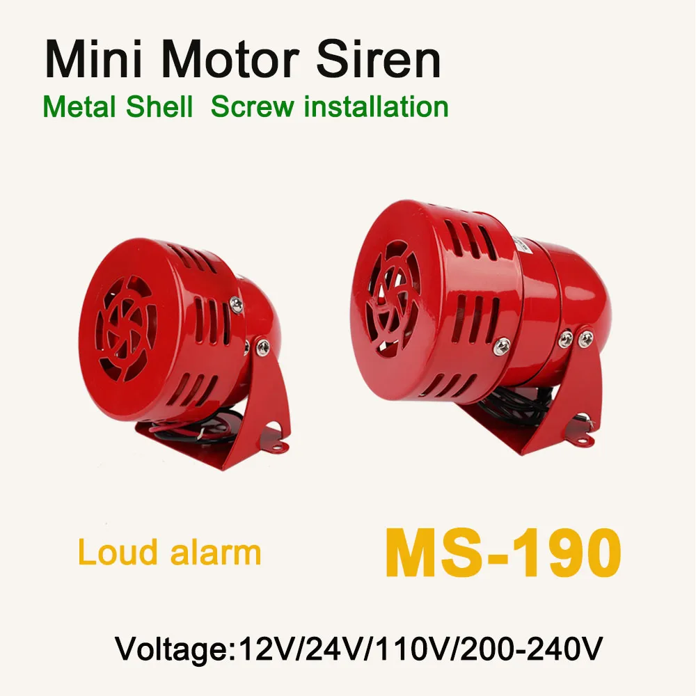 MS-190 Red Mini Motor Siren Industrial Alarm Siren Metal Housing 12V 24V 110V 200-240V Horn Alarm
MS-190 Red Mini Motor Siren Industrial Alarm Siren Metal Housing 12V 24V 110V 200-240V Horn Alarm