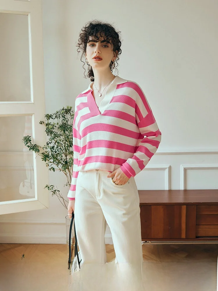 Women's Knitted Sweater Casual Loose Fit Long Sleeve Neck Striped Knitwear Fashionable Ageless Shoulder Drop Style
Women's Knitted Sweater Casual Loose Fit Long Sleeve Neck Striped Knitwear Fashionable Ageless Shoulder Drop Style