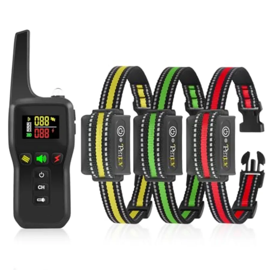Bark training collar for outdoor use, nylon strap in black, adjustable intensity levels 1-5 with remote and auto modes, 3300 ft
Bark training collar for outdoor use, nylon strap in black, adjustable intensity levels 1-5 with remote and auto modes, 3300 ft