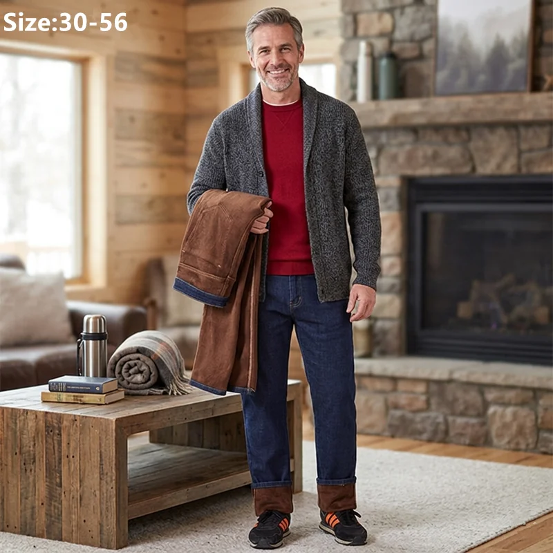 Men's Fleece Jeans Winter Warm Thicken Thermal Denim Pants 180KG High Waist Straight Big and Tall Plus Size 52 54 56 Trousers
Men's Fleece Jeans Winter Warm Thicken Thermal Denim Pants 180KG High Waist Straight Big and Tall Plus Size 52 54 56 Trousers
