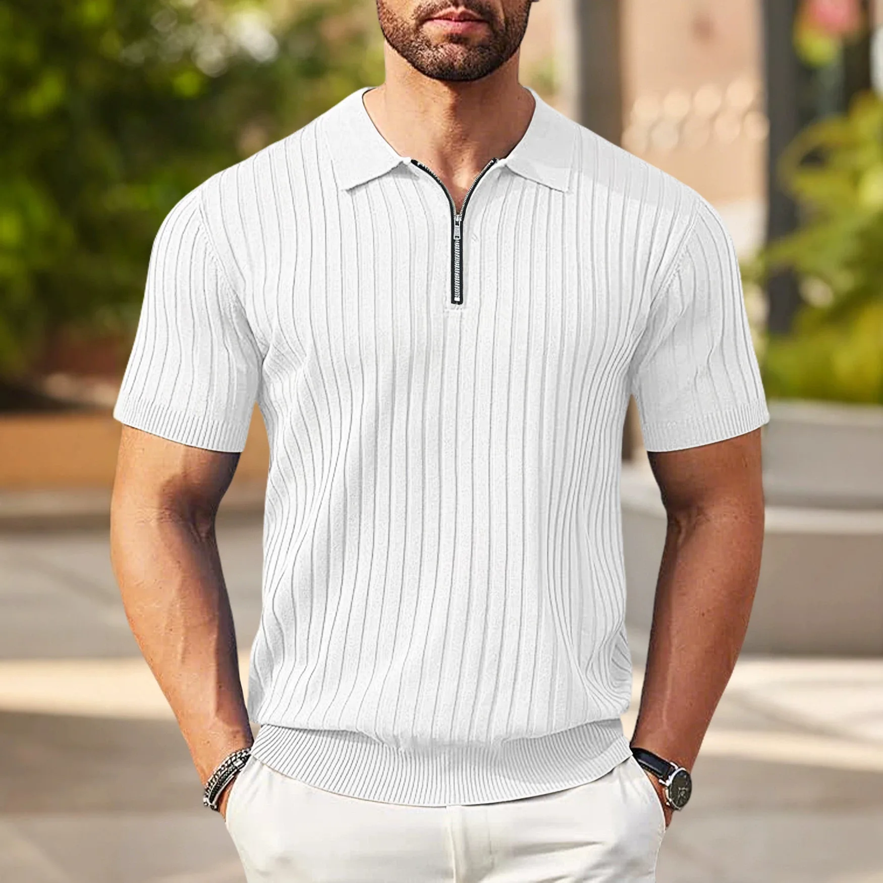 2026 Summer Men's Vertical Stripe Half Zipper Polo Shirt Breathable Elastic Casual T-Shirt
2026 Summer Men's Vertical Stripe Half Zipper Polo Shirt Breathable Elastic Casual T-Shirt