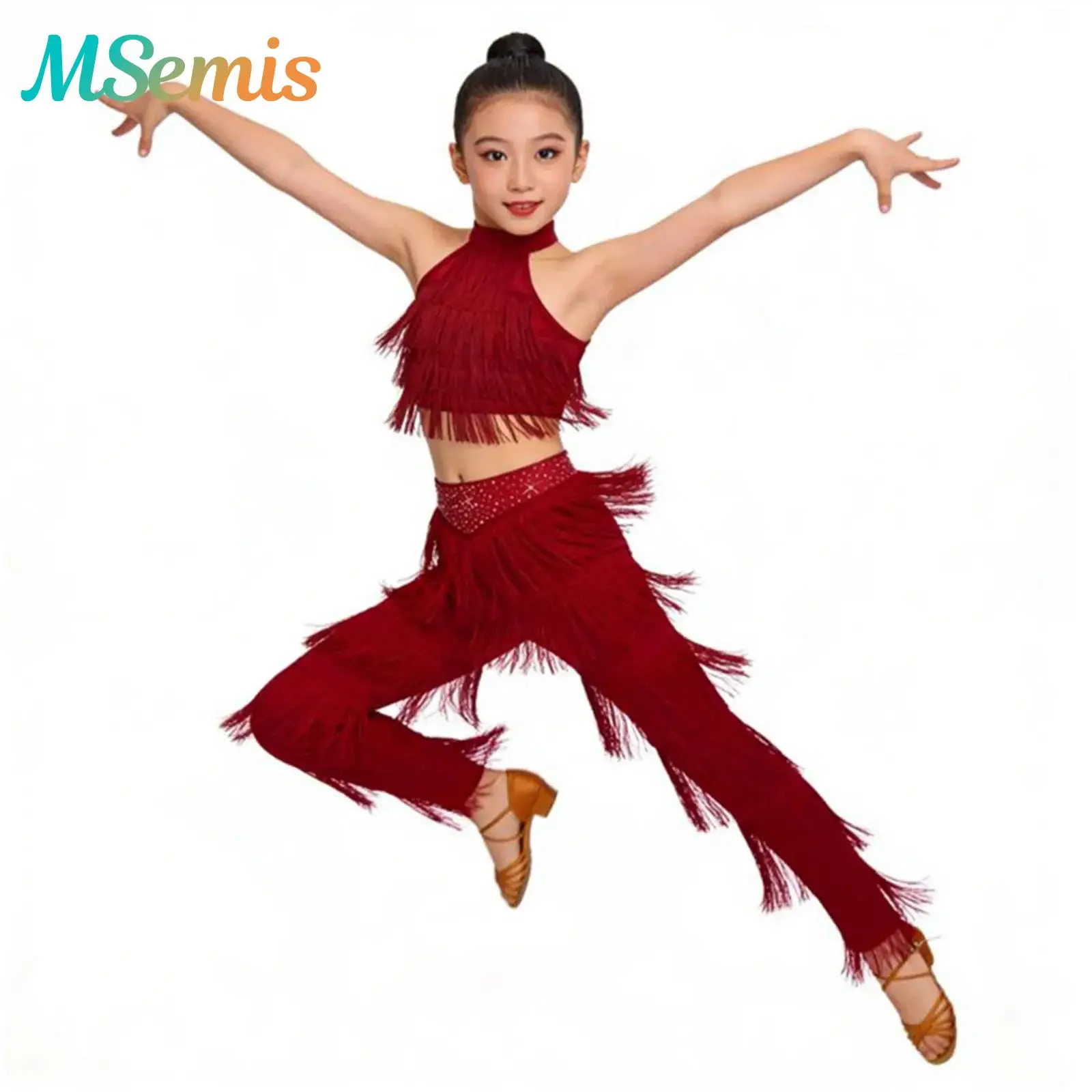 Kids Girls Fringe Rhinestone Salsa Latin Dance Costume Performance Outfits Halter Tiered Tassels Crop Top with Fringe Pants
Kids Girls Fringe Rhinestone Salsa Latin Dance Costume Performance Outfits Halter Tiered Tassels Crop Top with Fringe Pants