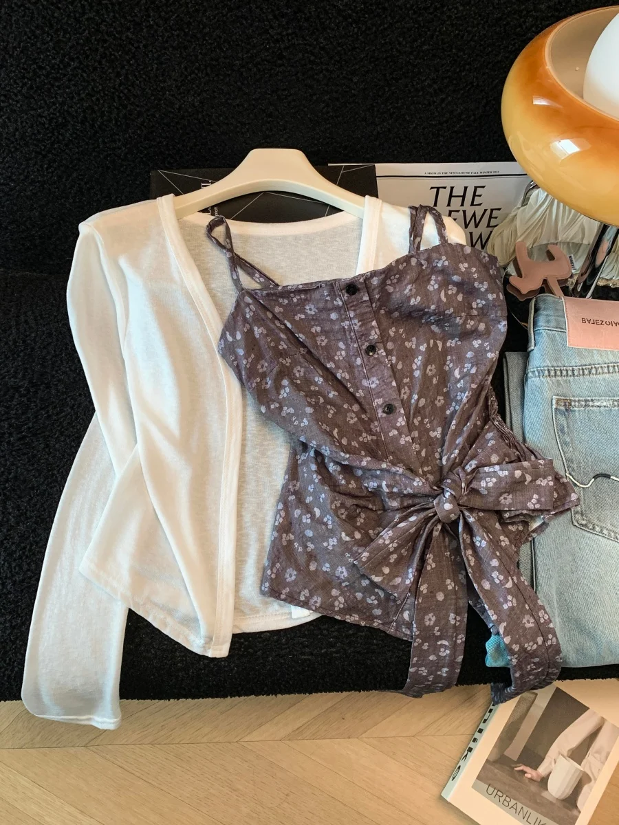 Summer New Style Women's Floral Knot Strap Vest Sunscreen Cardigan Two-Piece Set Fashionable And Attractive Ensemble
Summer New Style Women's Floral Knot Strap Vest Sunscreen Cardigan Two-Piece Set Fashionable And Attractive Ensemble